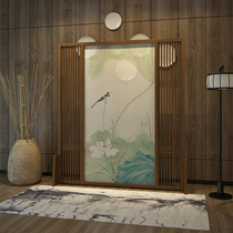 Modern Chinese screen porch living room office tea room hotel solid wood partition hollow Lotus semi-transparent mobile seat screen