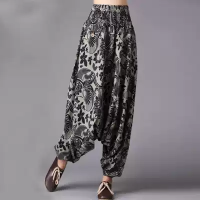 Ethnic style ultra-low crotch Haren pants cotton personality men's pants loose Haren pants pants women's pants two wear