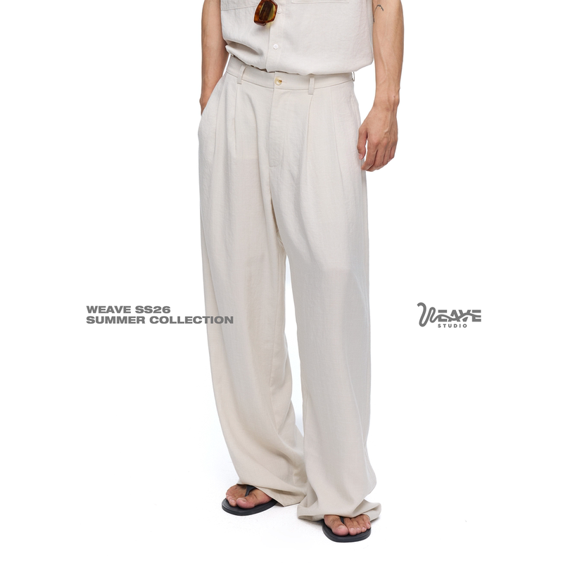 Weave Milk Coffee Color Linen Lazy Old Money Style Set Vacation Feel Loose Straight Double Pleated Wide-Leg Pants Summer Thin Style Weave Milk Coffee Color Linen Lazy Old Money Style Set Vacation Feel Loose Straight Double Pleated Wide-Leg Pants Summer Thin Style