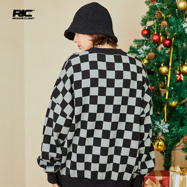 RickyisClownJOKERiC ເສື້ອເຊີດເຊີດເສື້ອຄູ່ຮັກແບຣນດັງຂອງຜູ້ຊາຍ RickyisClownJOKERiC retro checkerboard