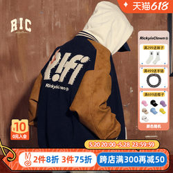 RickyisClownRiC swirl rabbit LOGO ໜັງ retro stitching baseball uniform loose trendy brand couple jacket