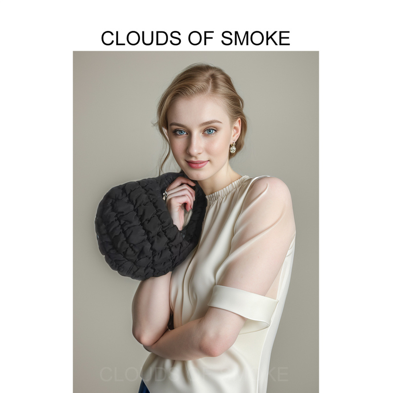 Japanese Cos Small Handbag for Women, Small Clutch, Pleated Micro Handbag, Black Cloud Bag