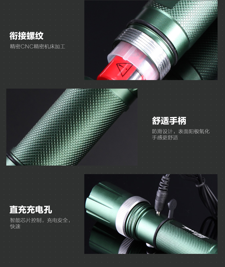 Đèn pin ngoài trời siêu sáng chói ánh sáng chiếu xa tầm xa sạc đèn led mini lĩnh vực lực lượng đặc biệt nhà đèn pin để bàn