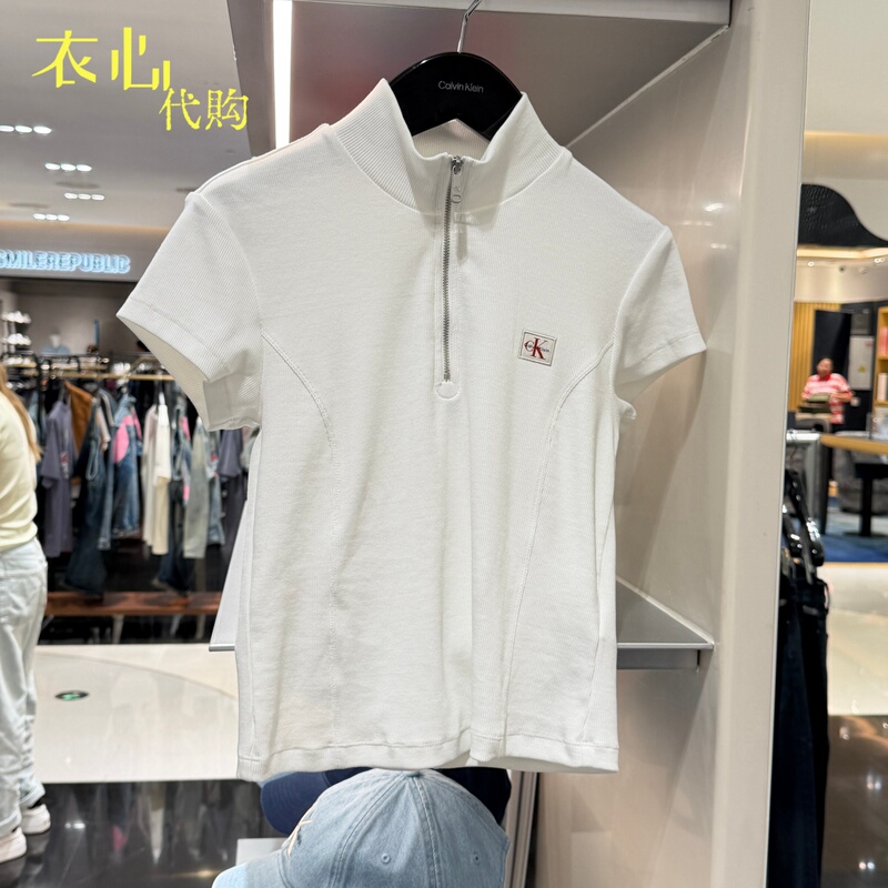 Ck Jeans Domestic Purchasing Agent 26Th Autumn New Women's Casual Half-Zip Slim Short-Sleeved T-Shirt 47G240G