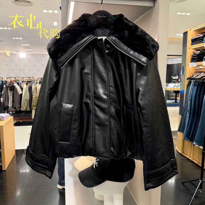 Domestic Purchasing Agent for Calvin Klein/Ck Jeans Women's Clothing 26 Winter Faux Leather Jacket with Fur Collar 47H524G