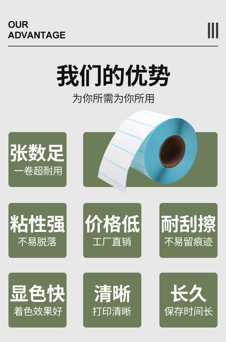 高品质三防热敏不干胶快递商超打印机专用纸耐斯耐磨收银条码标签