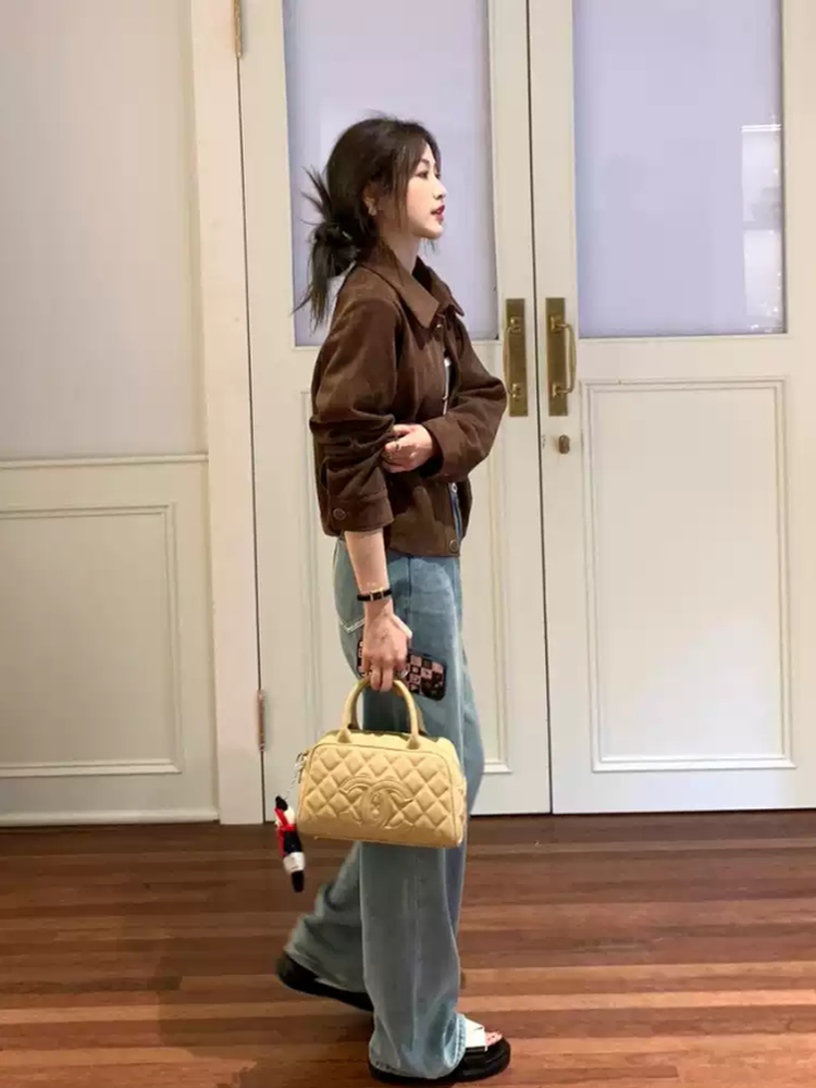  Velvet autumn short thin jacket, loose fit, for teenagers