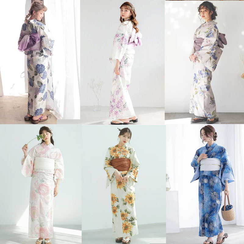 【Multiple Styles】Two-Piece Kimono Top + Suspender Skirt Set Traditional Yukata Polyester Wrinkle-Resistant Fabric 【Multiple Styles】Two-Piece Kimono Top + Suspender Skirt Set Traditional Yukata Polyester Wrinkle-Resistant Fabric