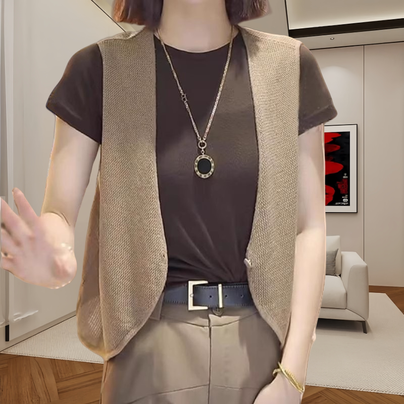 Sleeveless Knitted Vest for Women 2026 Summer New Solid Color Single-Button Thin Cardigan Fashionable and Elegant Casual Jacket