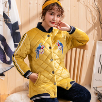 Pajamas ladies winter three layers of thickened velvet cotton coral velvet flannel warm lovely autumn and winter home clothes