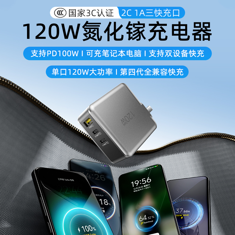 Ldzm Fourth Generation 120W Gallium Nitride Multi-Port Charger Is Suitable for Huawei, Vivo, Xiaomi, Oppo, Samsung, Apple, Honor, Redmi, Iqoo, Oneplus, Realme Mobile Phones and Laptops, Pd100W Fast Charging Plug