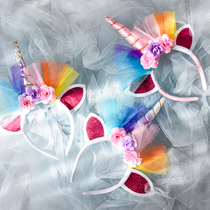 Unicorn Themed Party Hair Stirrup Hair Accessories Golden Corner Animal Head Accessories Children Flowers Birthday Rumble Arrangement Decorations
