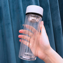 Double-layer glass simple transparent female student creative portable anti-hot water Cup male with filter screen to make tea cup