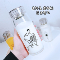 New creative simple character transparent glass Female student high temperature resistant fresh best friend water cup Portable handy cup