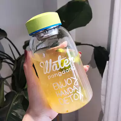 Bubble tea fruit glass heat-resistant men and women cute portable water cup accompanying cup creative Korean version of the simple student cup