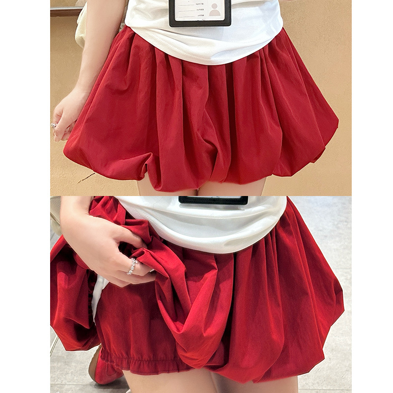 Fluffy Flower Bud Red Short Skirt for Women 2025 Summer New High-Waisted Loose Slimming Casual Anti-Exposure Half Skirt Fluffy Flower Bud Red Short Skirt for Women 2025 Summer New High-Waisted Loose Slimming Casual Anti-Exposure Half Skirt
