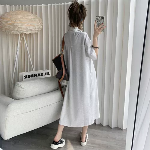 Очень большая зеленая цветная длинная футболка, платье для отдыха, длинная юбка, большой размер, воротник поло, короткий рукав