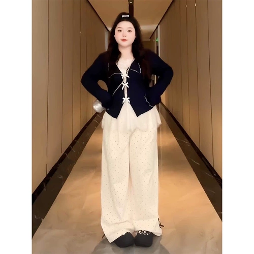 Кружевные штаны с бантиком, комплект, большой размер, эффект подтяжки, 3 предмета, осенние