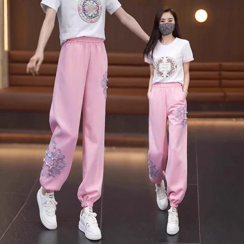 Extra Large Size 150kg Sports Pants, Chinese Style, Pink, Casual, Stylish, Petite, Jogger Harem Pants for Women 240