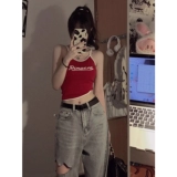 Ретро топ с чашечками, белье для повседневной носки без рукавов, футболка, в американском стиле