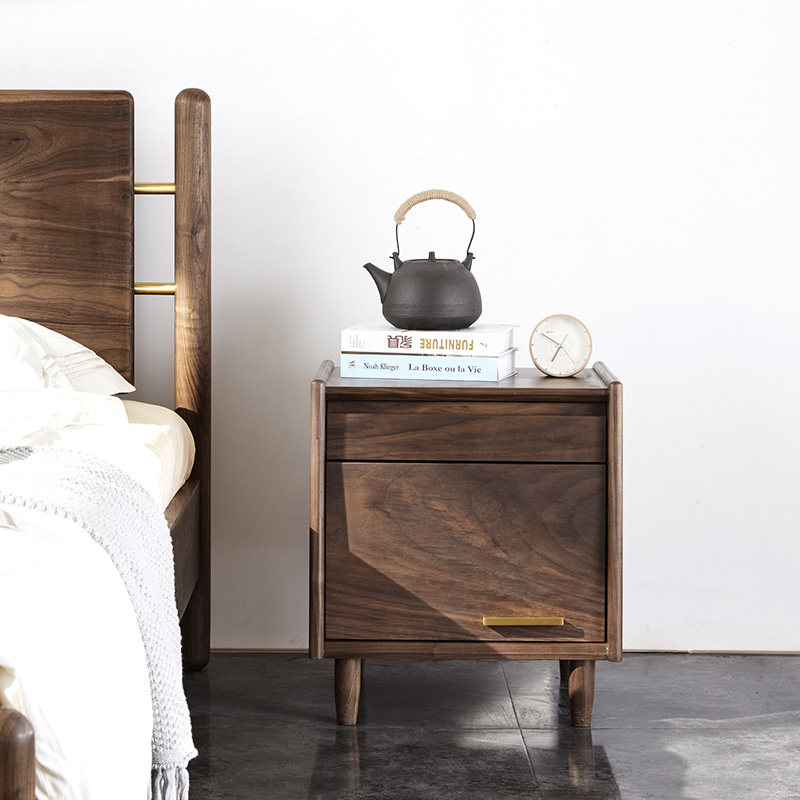 Bedside table black walnut all solid wood simple modern bedroom storage storage decoration very narrow small Nordic furniture