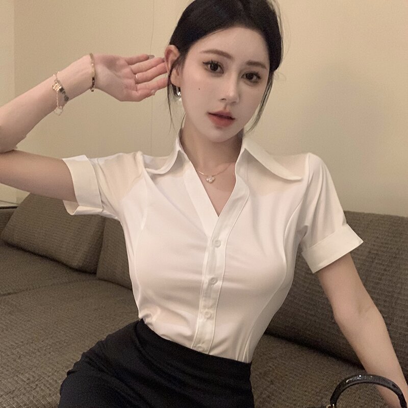 White Short-Sleeved Chiffon Shirt, Front Desk Receptionist Stewardess Uniform, Work Clothes, Professional Temperament Women's Suit with Skirt, Summer
