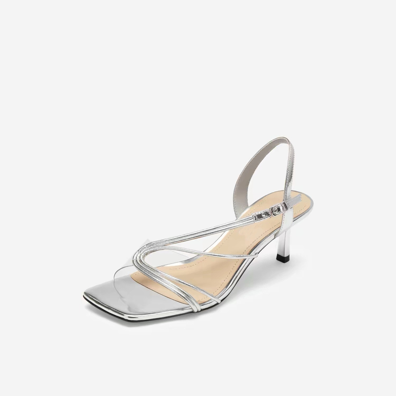 Same Style Women's Shoes as in the Mall, Sylvie 2026 Summer New Square-Toe Elegant Stiletto Heel Single-Strap Sandals with Wine Glass Heel