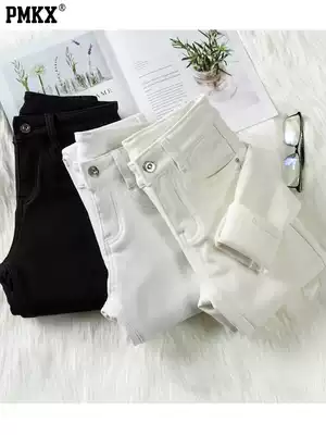 White jeans women plus velvet thick stretch Korean tide 2020 autumn and winter New High waist warm small feet pencil pants