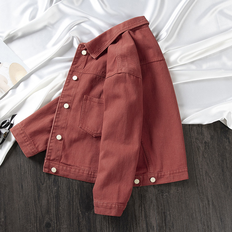 Brick Red Denim Jacket Woman Han Version Loose Foreign Air 2022 Spring Autumn New Fashion Jacket Short bf Wind jacket 