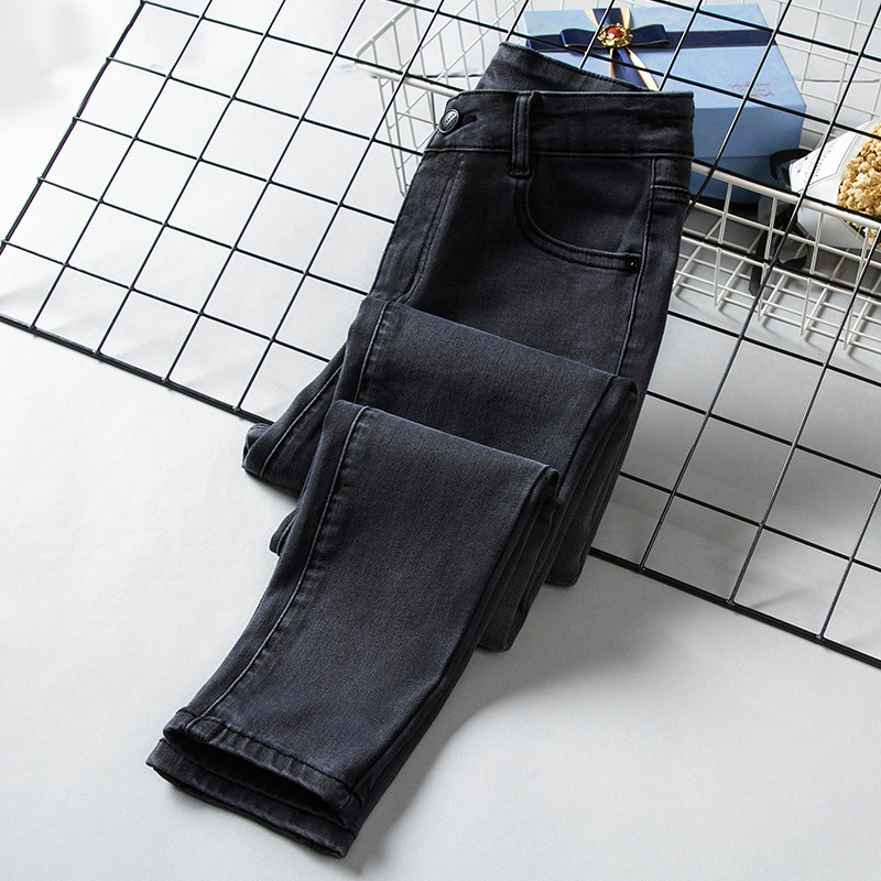 Tobacco Grey Jeans Women Plus Suede High Waist 2021 Spring Autumn New Korean Version Tight Slim Fit Slim Fit Pants Slim 100 Lap Pants