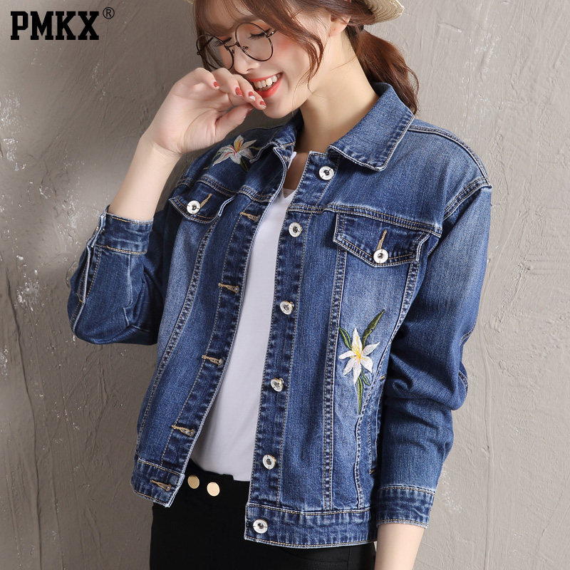 Popular embroidered denim jacket women loose Korean version Tide spring and autumn ins denim Harajuku style bf student jacket
