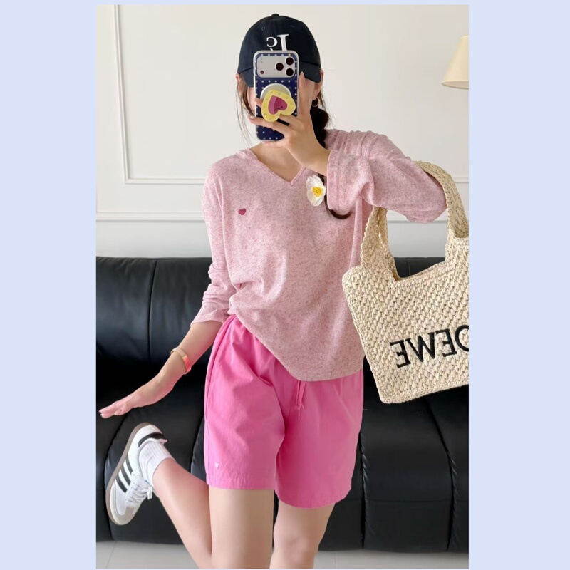 [Dafu]-Relaxation Diary Embroidered Heart V-Neck Hooded Long-Sleeve Women's Loose Breathable Sun-Protective Top