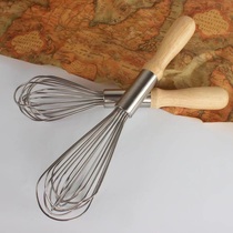 Coarse 304 stainless steel egg beater manual mixing rod and noodle egg cream stirring stick wooden handle commercial