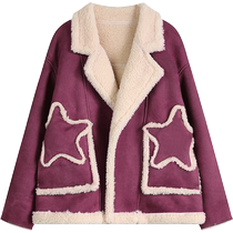 Fairys pocket imitation sherpa cotton coat for women 2022 autumn and winter new style plus velvet thickened cotton coat loose cotton jacket