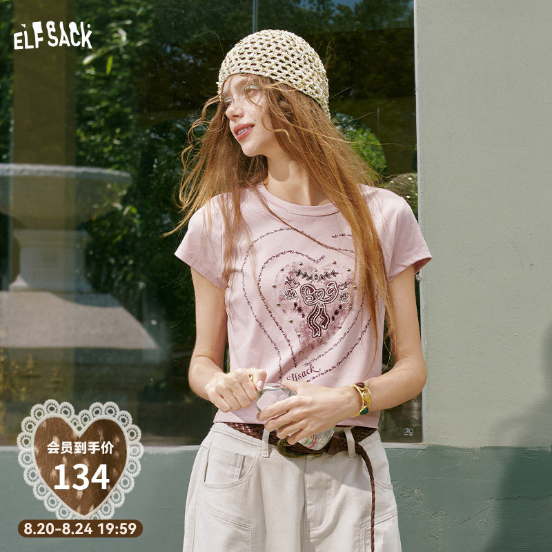 Fairy Pocket Print Embroidery Pink Regular Shoulder Short Sleeve Women's 2026 New Summer Outfit Slimming Short Top Fairy Pocket Print Embroidery Pink Regular Shoulder Short Sleeve Women's 2026 New Summer Outfit Slimming Short Top
