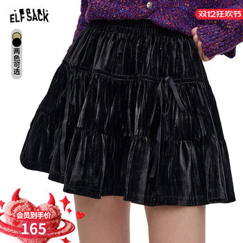 Fairy Pocket Black Bow Velvet Cake Skirt Women's 2025 Autumn/Winter New Short Skirt for Petite Women