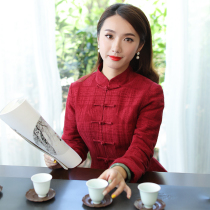 Tang dress womens winter dress thickened cheongsam-style top Chinese style red small quilted jacket Chinese Republic of China style retro womens clothing