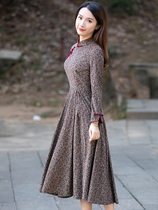 Improved cheongsam 2021 new young floral cotton linen dress long sleeve Slim retro ethnic dress