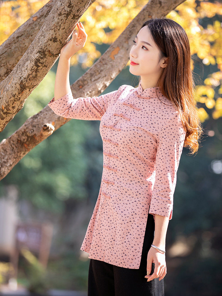 Junya flag-gown style blouses cotton linen women's clothing retro original Tang fit improved version of women's fashion disc button Chinese women's clothing