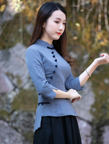 Yun Ya Tang Chinese womens cheongsam top cotton linen original tea service national style retro Chinese womens clothing