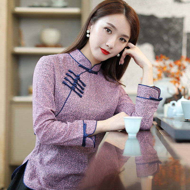 Chinese style blouses in Chinatown Chinese style blouses 2022 Long sleeves slim fit-in-the-style Chinese meditation women's clothing