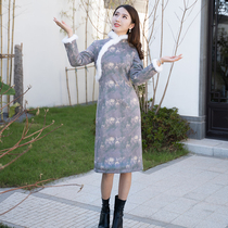 Yun Ya cheongsam winter thickened Chinese New Year cheongsam small jacket French fur collar celebrity temperament slim short dress
