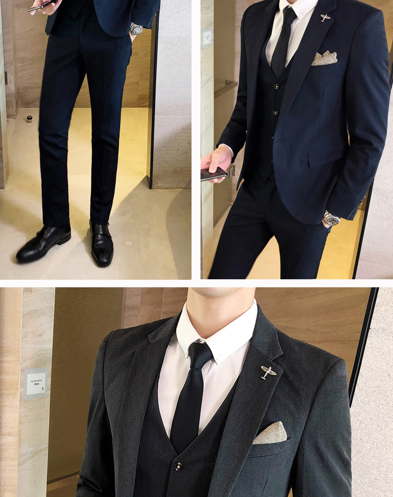 Một bộ đồ vest nam ba mảnh phù hợp với mùa thu phiên bản Hàn Quốc của bộ đồ nhỏ tự tu trang phục Anh mặc chú rể quần kaki