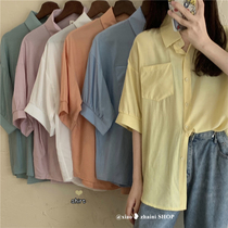 Fan-style shirt woman 2022 new summer design feeling small and small sub loose with shirt short sleeve blouses