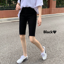 Pants 2021 new summer tight-fitting high waist slim black burred jeans womens straight thin five-point pants