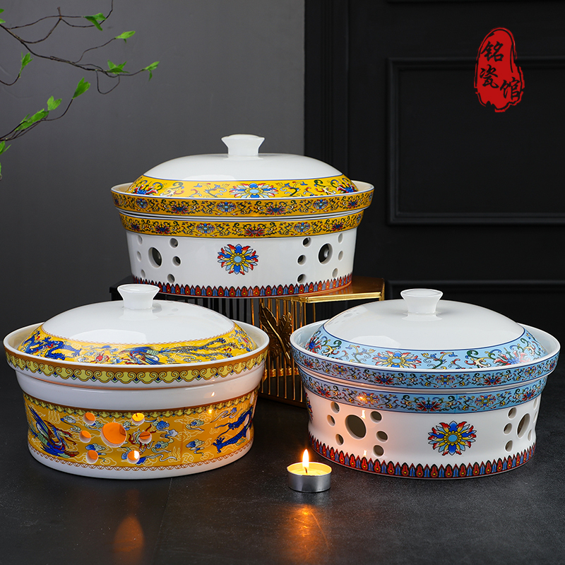 Hotel Ceramic Candle Heating Tableware Open Flame Home Use Food Warming Dish Plate Soup Plate Fish Plate Dry Pot Dish Plate Chinese Style