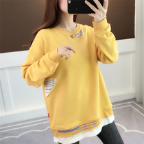 Sweatshirt woman 2022 new spring and autumn clothes loose Korean version of thin section Lazy Fake two foreign air medium length blouses