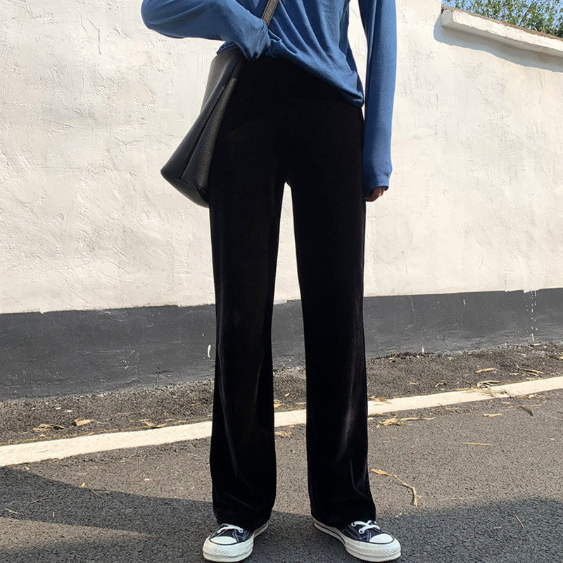 Straight Drum Pants Spring Autumn New Plus Suede Feeling Wide Leg Pants High Waist Velvety Pants Loose Gold Velvet Pant Pants Woman