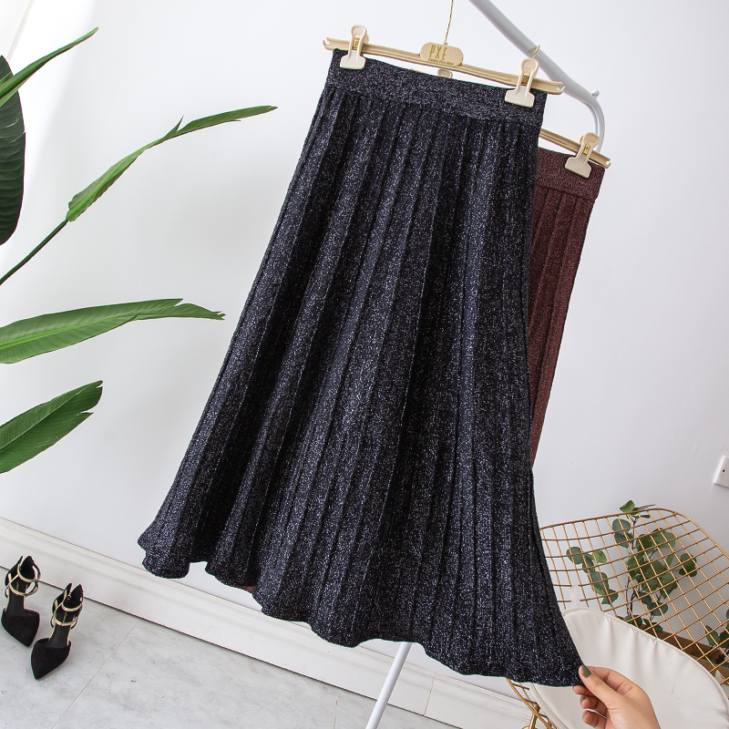 Large size dress with high waist bright silk shiny 100 plexe knit half body dress woman fat younger sister Conspicthin A-word Nepotism Skirt