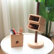 Inclined vertical storage rack with three boxes of solid wood obliquely inserted pen holder multi-functional pen holder creative study room desktop desk placement